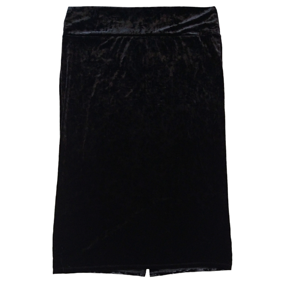Lularoe Elegant Ivy Solid Black Crushed Velvet Midi Pencil Skirt Party Stretch